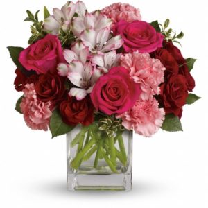 Square vase with Pink flowers