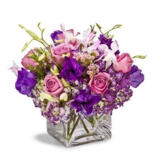 Square Vase with Purple Flowers