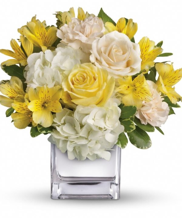Square Vase with Yellow Flowers